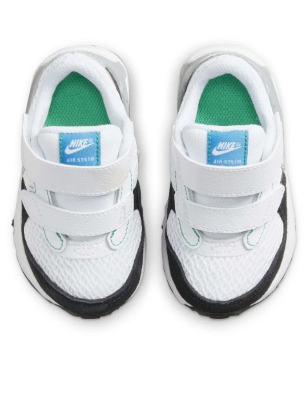 Nike AIR MAX SYSTM Double-Strap Trainers in White, Black & Grey with Mint Accent